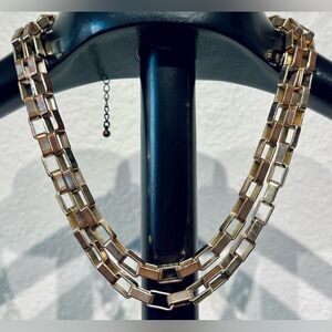 Vintage Double Strand Stainless Steel Rectangular Chain Link Necklace